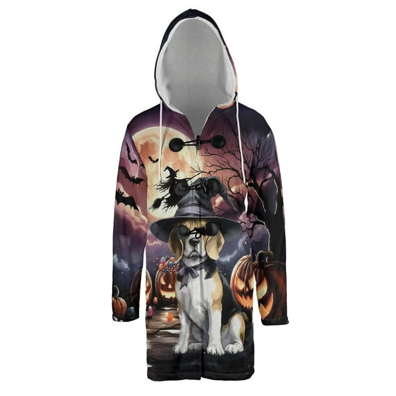 Spooky Halloween Night Witch Beagle Glowing Pumpkins All Over Print 3D Hooded Duffle Toggle Coat Beagles Dog Lover Gifts Idea - 12015
