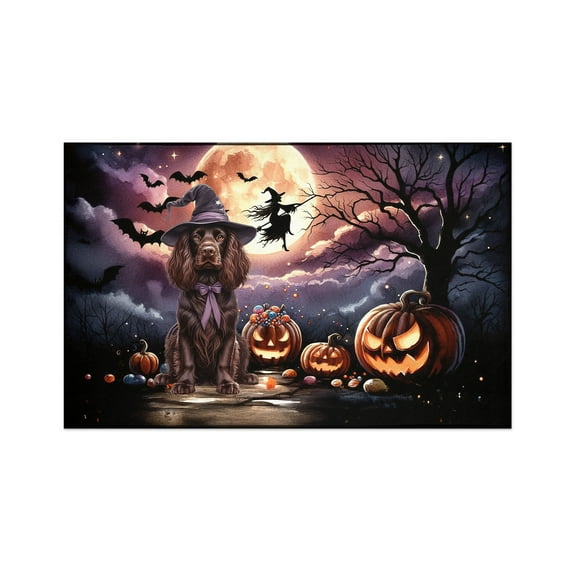 Spooky Halloween Night Witch Boykin Spaniel Glowing Pumpkins Indoor Rug Dog Lover Carpet Living Bed Room Sofa Home Decor - 12015