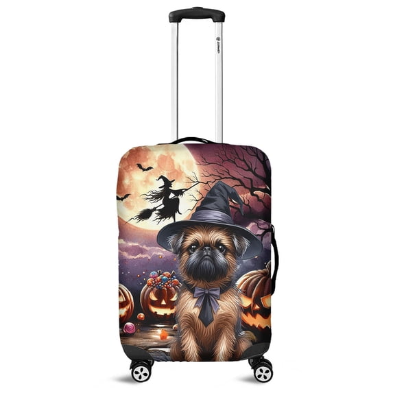 Spooky Halloween Night Witch Brussels Griffon Glowing Pumpkins Travel Luggage Cover Griff Dog Lover Suitcase Dust Protective Decor - 12015