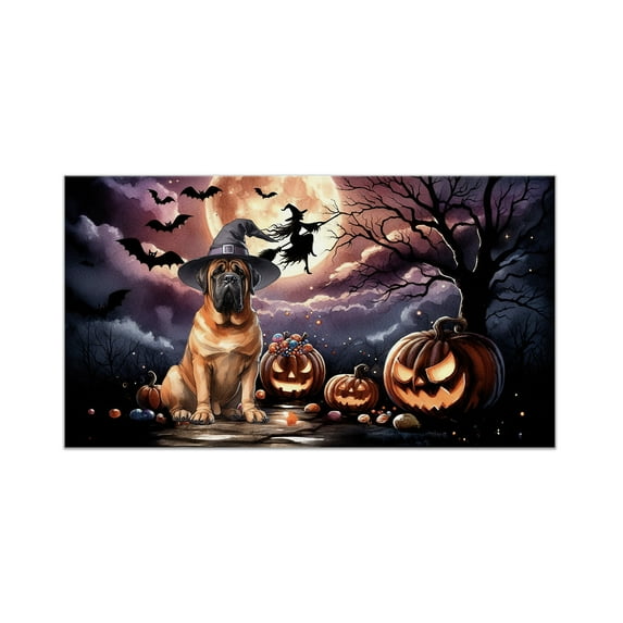 Spooky Halloween Night Witch Bullmastiff Glowing Pumpkins Doormat Dog Lover Indoor Outdoor Welcome Mat - 12015