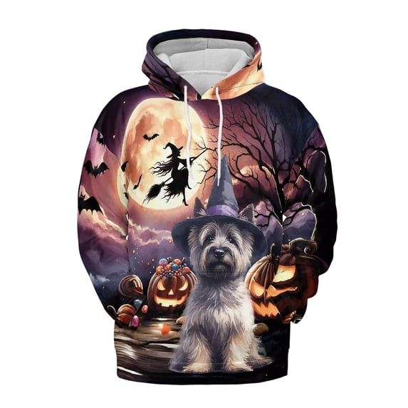 Spooky Halloween Night Witch Cairn Terrier Glowing Pumpkins All Over Print 3D Hoodie Unisex Merch Hoodies Cairns Dog Lover - 12015