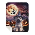 thumbnail image 1 of Spooky Halloween Night Witch Cairn Terrier Glowing Pumpkins Cozy Sherpa Blanket Cairns Dog Lover Warm Soft Throw Blanket - 12015, 1 of 5