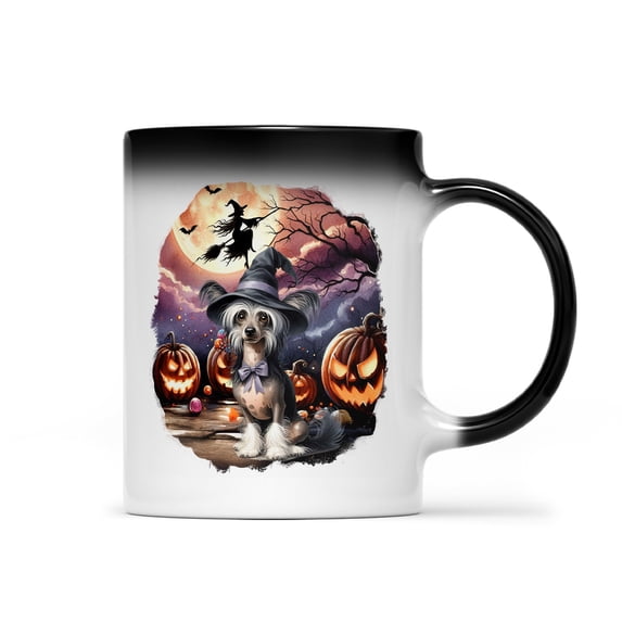 Spooky Halloween Night Witch Chinese Crested Glowing Pumpkins Heat Color Changing Mug Dog Lover Magic Coffee Mug - 12015