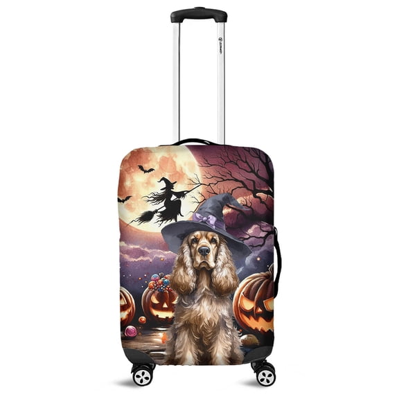 Spooky Halloween Night Witch Cocker Spaniel Glowing Pumpkins Travel Luggage Cover Cockers Dog Lover Gifts Suitcase Dust Protective Decor - 12015