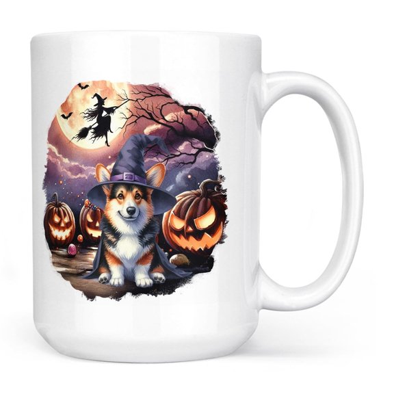 Spooky Halloween Night Witch Corgi Glowing Pumpkins Mug Welsh Corgi Dog Lover Gifts Idea Coffee Tea Cup - 12015