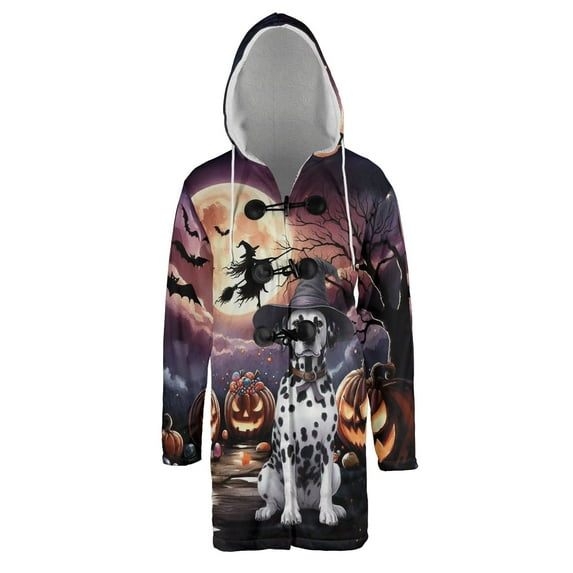 Spooky Halloween Night Witch Dalmatian Glowing Pumpkins All Over Print 3D Hooded Duffle Toggle Coat Dog Lover - 12015