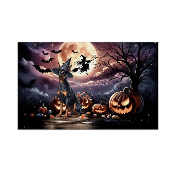 Spooky Halloween Night Witch Doberman Pinscher Glowing Pumpkins Doormat Doberman Dog Lover Gifts Indoor Outdoor Welcome Mat - 12015