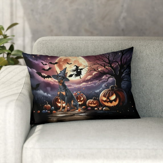 Spooky Halloween Night Witch Doberman Pinscher Glowing Pumpkins Pillowcase Double Sided Doberman Dog Lover Gifts Pillow Case Covers - 12015
