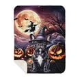 thumbnail image 1 of Spooky Halloween Night Witch French Bulldog Glowing Pumpkins Cozy Sherpa Blanket Dog Lover Gifts Warm Soft Throw Blanket - 12015, 1 of 5