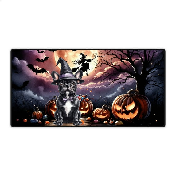Spooky Halloween Night Witch French Bulldog Glowing Pumpkins Desk Mat Full Keyboard Mouse Pad Dog Lover Gifts Large Mousepad - 12015