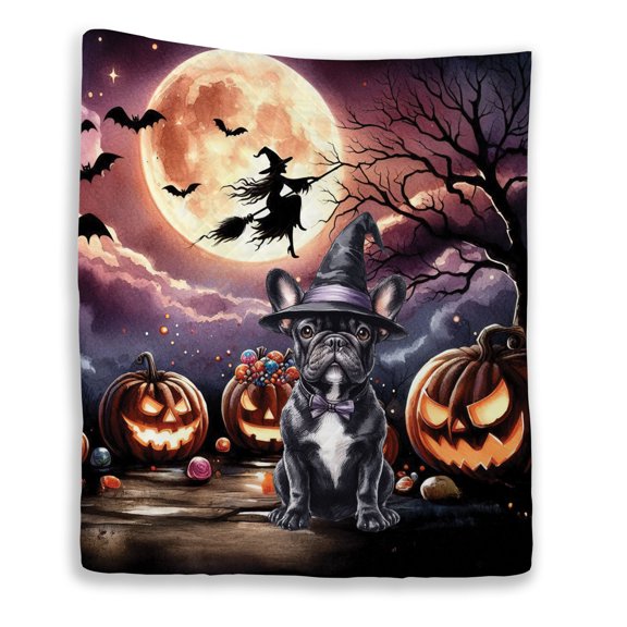 Spooky Halloween Night Witch French Bulldog Glowing Pumpkins Quilt Blanket Dog Lover Gifts Cozy Comforter Throw Blanket - 12015