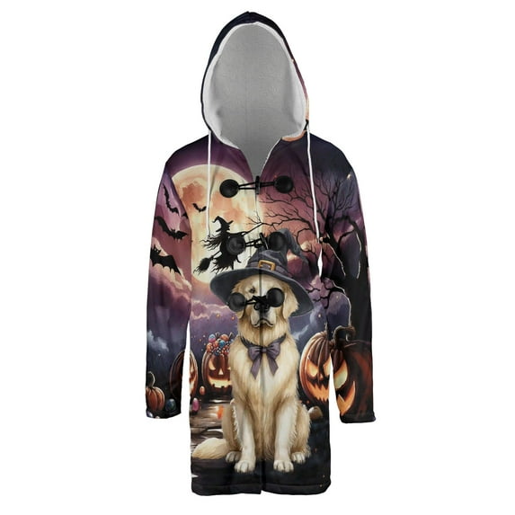 Spooky Halloween Night Witch Golden Retriever Glowing Pumpkins All Over Print 3D Hooded Duffle Toggle Coat Goldens Dog Lover Gifts Idea - 12015