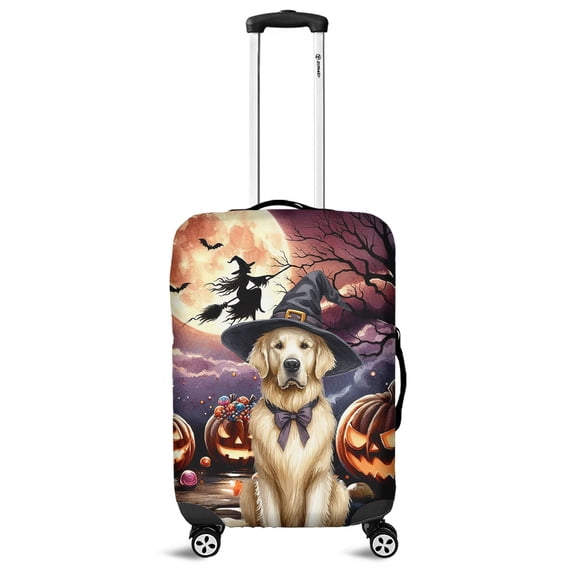 Spooky Halloween Night Witch Golden Retriever Glowing Pumpkins Travel Luggage Cover Goldens Dog Lover Gifts Idea Suitcase Dust Protective Decor - 12015