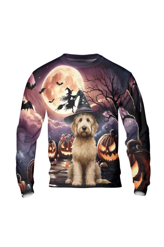 Spooky Halloween Night Witch Goldendoodle Glowing Pumpkins All Over Print 3D Sweatshirt Unisex Merch Doodle Dog Lover Gifts Idea - 12015