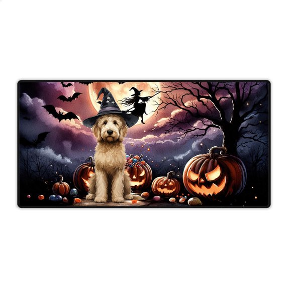 Spooky Halloween Night Witch Goldendoodle Glowing Pumpkins Desk Mat Full Keyboard Mouse Pad Doodle Dog Lover Gifts Idea Large Mousepad - 12015