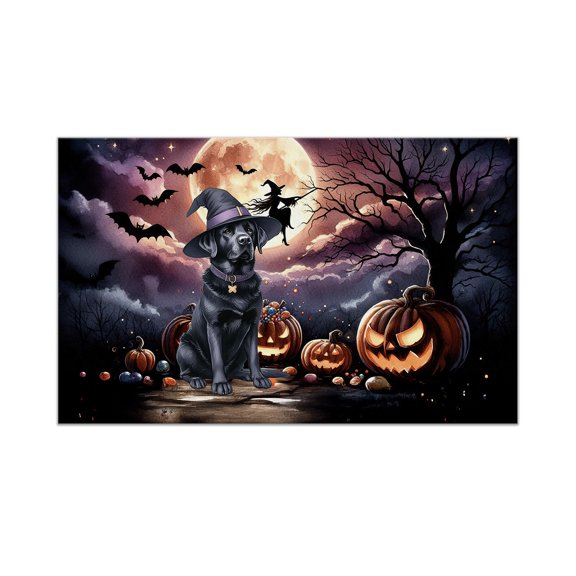 Spooky Halloween Night Witch Labrador Retriever Glowing Pumpkins Doormat Lab Dog Lover Gifts Indoor Outdoor Welcome Mat - 12015