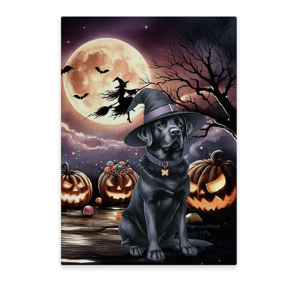 Spooky Halloween Night Witch Labrador Retriever Glowing Pumpkins Vertical Matte Canvas Poster Lab Dog Lover Gifts Wall Art Home Decor - 12015