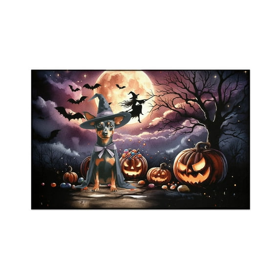 Spooky Halloween Night Witch Miniature Pinscher Glowing Pumpkins Indoor Rug Mini Pin Dog Lover Carpet Living Bed Room Sofa Home Decor - 12015