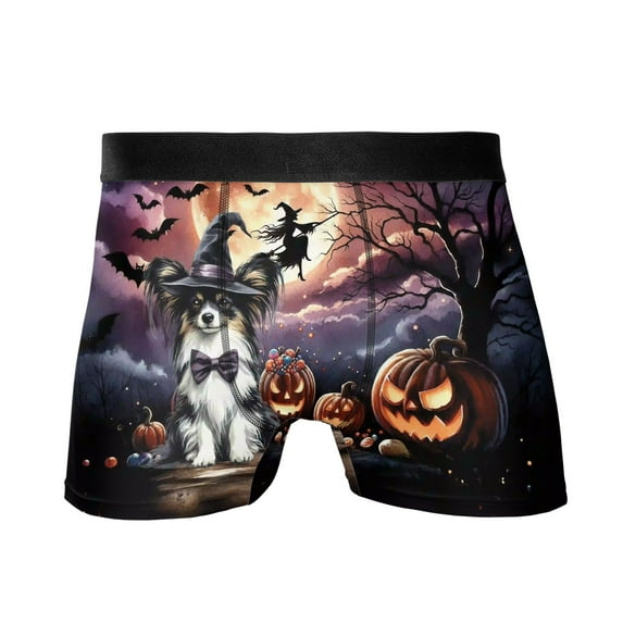 Spooky Halloween Night Witch Papillon Glowing Pumpkins All Over Print Boxer Briefs Underwear for Men Dad Pap Butterfly Dog Lover - 12015