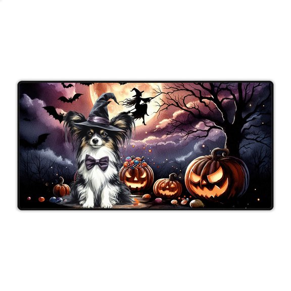 Spooky Halloween Night Witch Papillon Glowing Pumpkins Desk Mat Full Keyboard Mouse Pad Pap Butterfly Dog Lover Large Mousepad - 12015