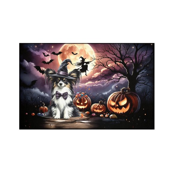 Spooky Halloween Night Witch Papillon Glowing Pumpkins Indoor Rug Pap Butterfly Dog Lover Carpet Living Bed Room Sofa Home Decor - 12015