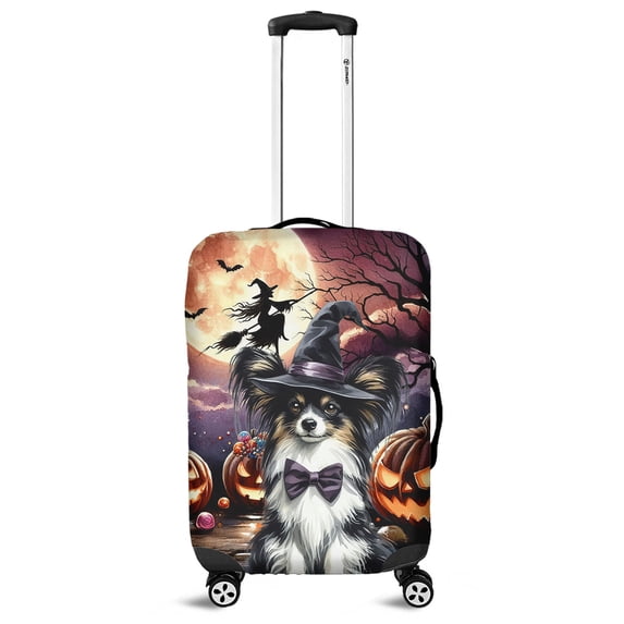 Spooky Halloween Night Witch Papillon Glowing Pumpkins Travel Luggage Cover Pap Butterfly Dog Lover Suitcase Dust Protective Decor - 12015