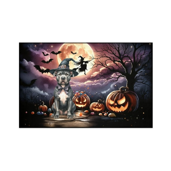 Spooky Halloween Night Witch Pitbull Glowing Pumpkins Indoor Rug Terrier Dog Lover Carpet Living Bed Room Sofa Home Decor - 12015
