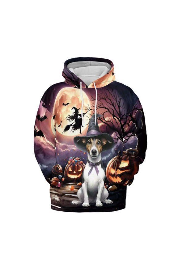 Spooky Halloween Night Witch Rat Terrier Glowing Pumpkins All Over Print 3D Hoodie Unisex Merch Hoodies Ratty Dog Lover - 12015