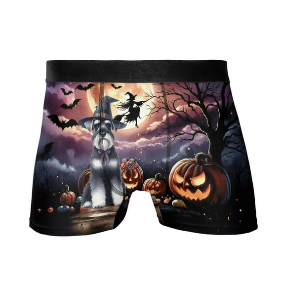 Spooky Halloween Night Witch Schnauzer Glowing Pumpkins All Over Print Boxer Briefs Underwear for Men Dad Miniature Schnauzer Dog Lover - 12015