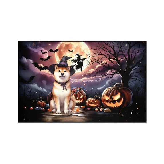 Spooky Halloween Night Witch Shiba Inu Glowing Pumpkins Indoor Rug Shibas Dog Lovers Gifts Idea Carpet Living Bed Room Sofa Home Decor - 12015