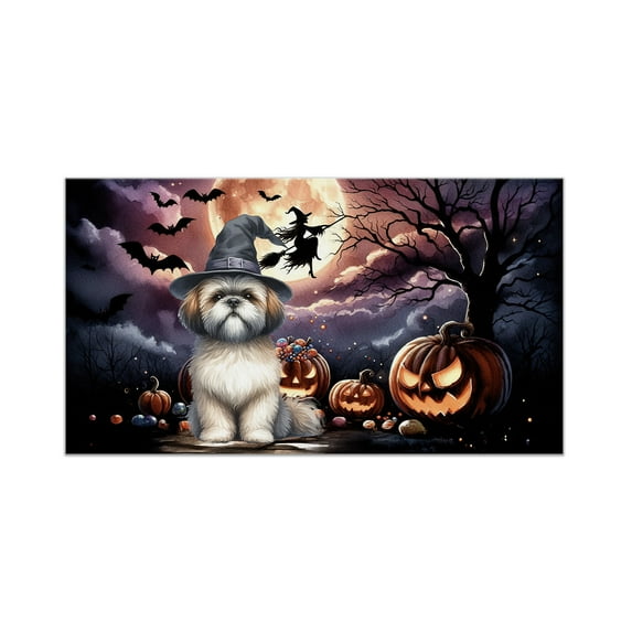 Spooky Halloween Night Witch Shih Tzu Glowing Pumpkins Doormat Lion Dog Lover Gifts Indoor Outdoor Welcome Mat - 12015