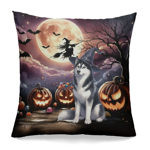 Spooky Halloween Night Witch Siberian Husky Glowing Pumpkins Pillowcase Double Sided Husky Dog Lover Gifts Pillow Case Covers - 12015