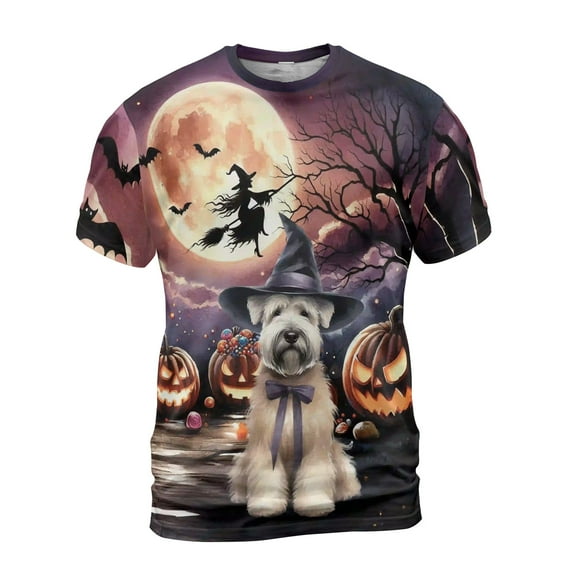Spooky Halloween Night Witch Soft Coated Wheaten Terrier Glowing Pumpkins All Over Print 3D Shirt Unisex Merch Wheatie Dog Lover - 12015