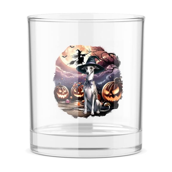 Spooky Halloween Night Witch Whippet Glowing Pumpkins 11oz Whiskey Glass Mug Dog Lover Whiskey Cocktail Glasses Cup - 12015