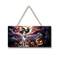 thumbnail image 1 of Spooky Halloween Night Witch Whippet Glowing Pumpkins Landscape Wood Sign Dog Lover Hanging Wall Home Decor - 12015, 1 of 5