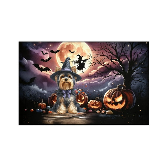 Spooky Halloween Night Witch Yorkshire Terrier Glowing Pumpkins Indoor Rug Yorkie Dog Lover Gifts Carpet Living Bed Room Sofa Home Decor - 12015