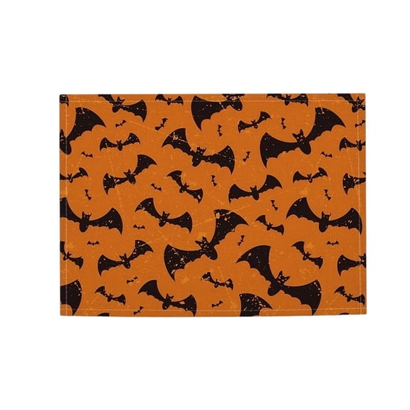 Spooky Halloween Orange Bat Table Placemats, Reusable Washable Fabric Table Mats for Holiday Party Home Dining Decoration