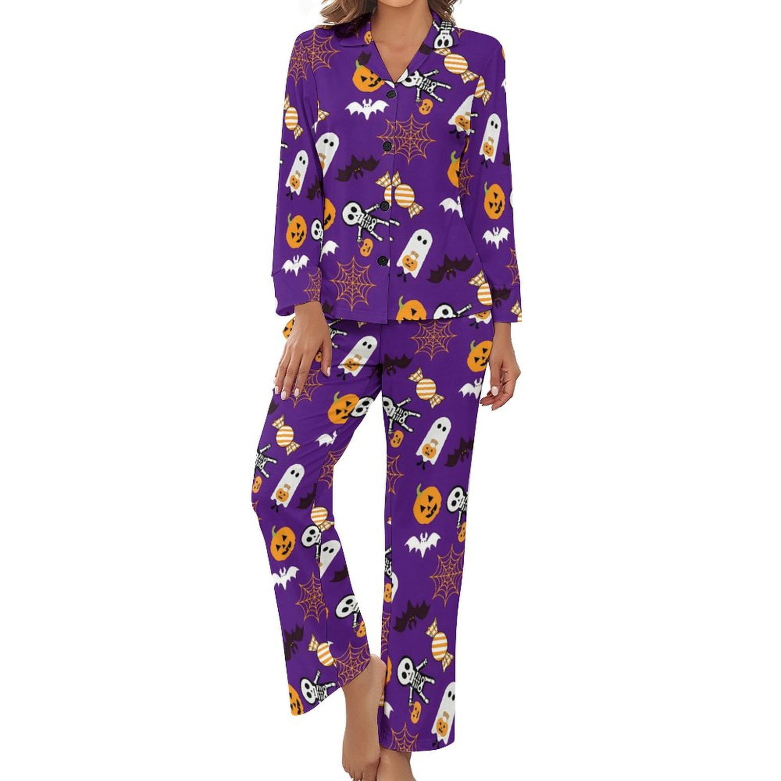 Spooky Halloween Pajamas Spring Two Piece Black Orange Bat Kawaii ...