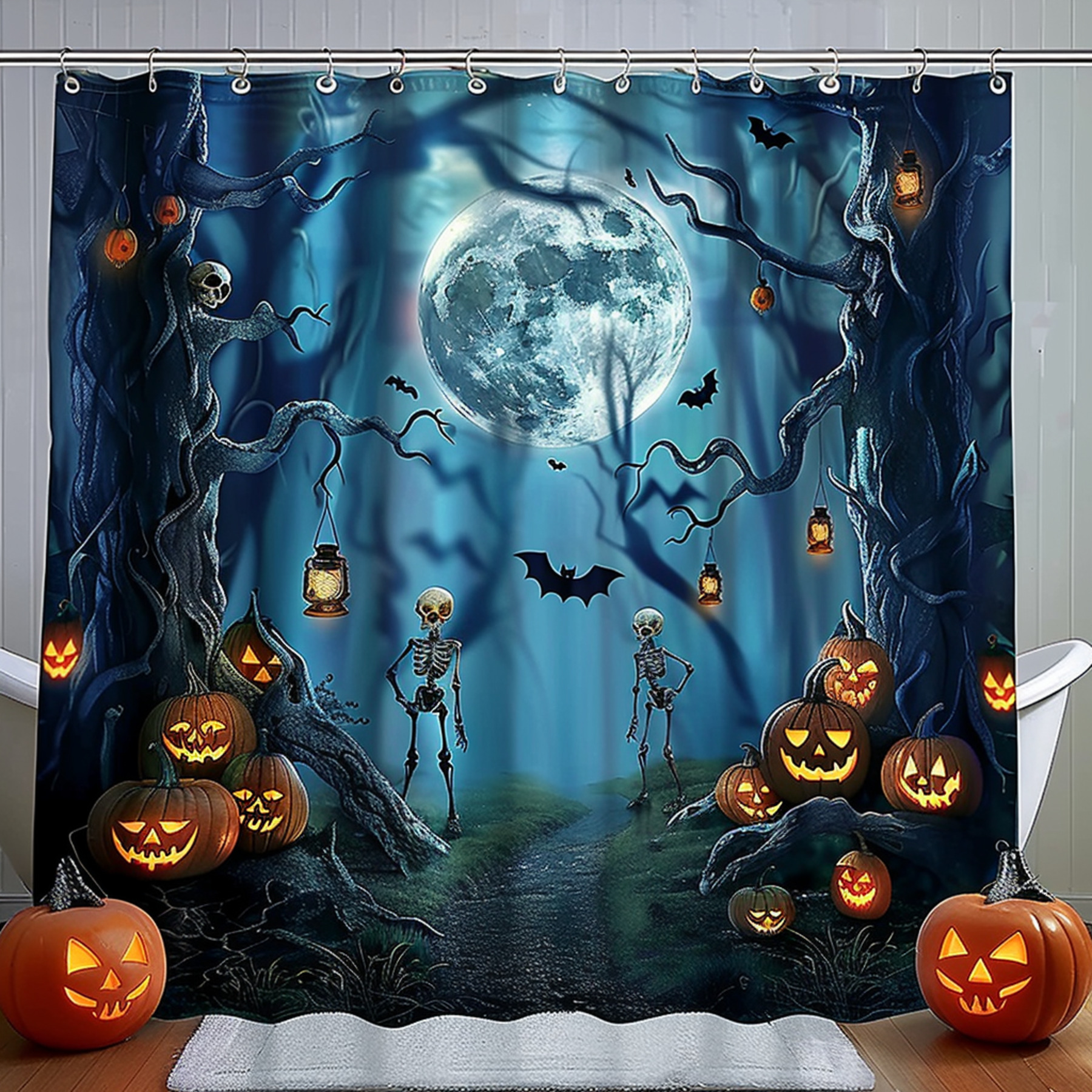 Spooky Halloween Party Shower Curtain: Hyper Realistic Design with