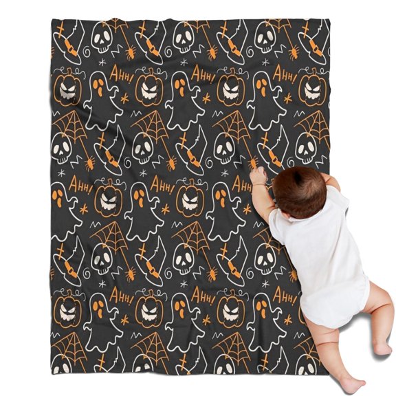 Spooky Halloween Pattern Blanket,Comfortable Soft Flannel Throw Blanket,All Season,Warm Lightweight Blankets for Sofa Bed Couch Living Room Chair,30"x40"