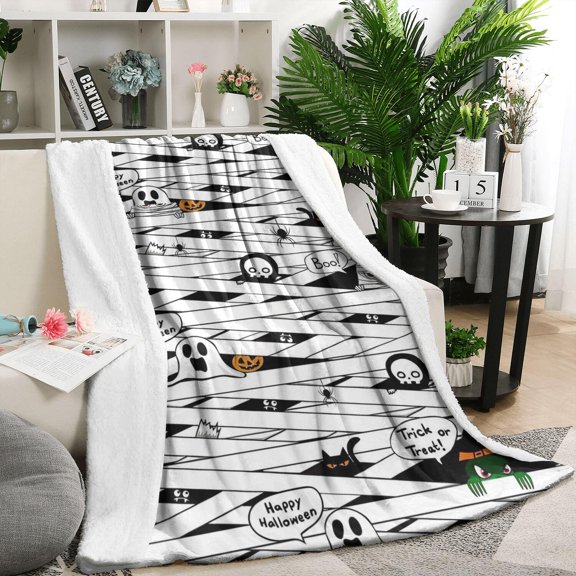 Spooky Halloween Pattern Blanket,Comfortable Soft Flannel Throw Blanket,All Season,Warm Lightweight Blankets for Sofa Bed Couch Living Room Chair,50"x60"