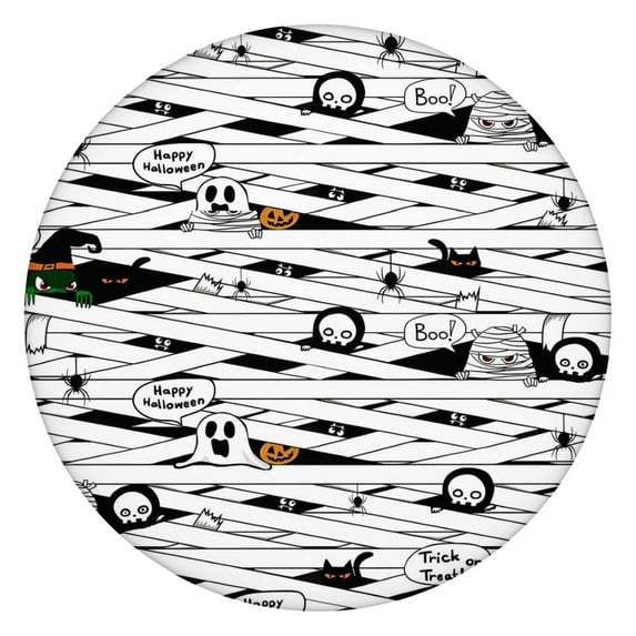 Spooky Halloween Pattern Round Fitted Tablecloth with Elastic Edge,Dining Table Cover Waterproof,Outdoor Round Tablecloth for Camping,Dining,Indoor and Outdoor