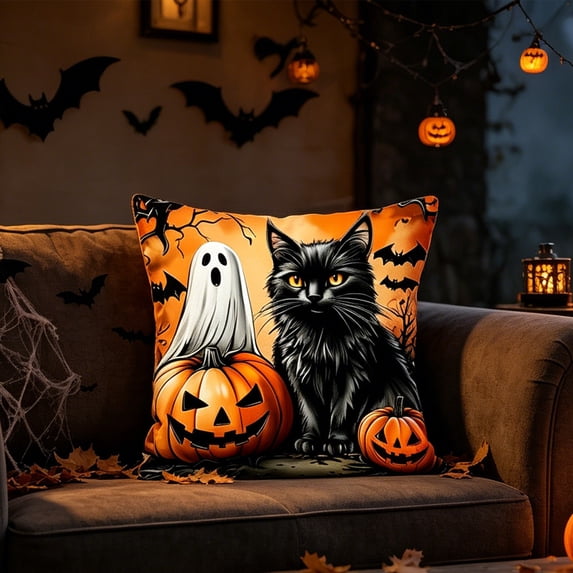 Spooky Halloween Pillow Covers 18x18 Inch Fall Throw Pillow Cases Soft Decorative Cushion Covers for Sofa Couch Living Room Bedroom Holiday Party Decor