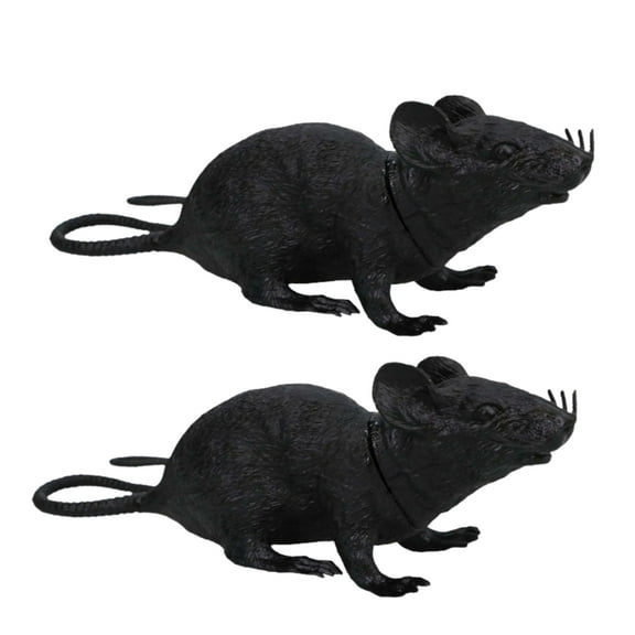 Spooky Halloween Plastic Squeezable Squeaking Rats, Set of 2 Eerie Rat Decoration Realistic Decor Scary Creepy Ambiance Home Party Props Supplies