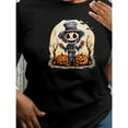 thumbnail image 1 of Spooky Halloween Scarecrow Themed Graphic Tee, Tops Has Creepy Scarecrow + Pumpkins + Bats Design, Round Neck Regular Fit T - shirts, Size(S - 5XL), 1 of 5