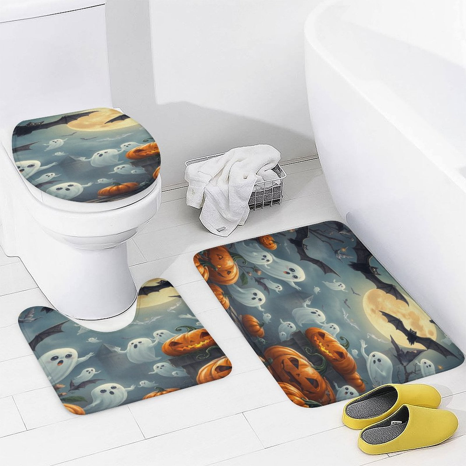 Spooky Halloween Scene Bathroom Rugs Set 3 Piece with Non-Slip Bath ...