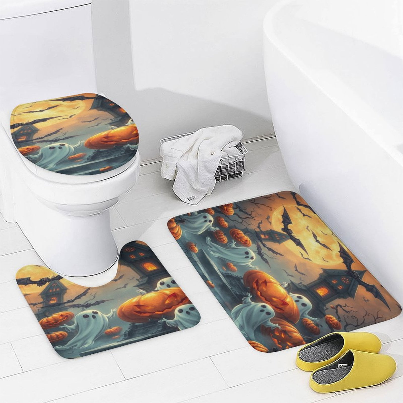 Spooky Halloween Scene Bathroom Rugs Set 3 Piece with Non-Slip Bath ...