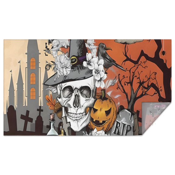 Spooky Halloween Scene Pattern Rectangle Tablecloth 60"x102",Waterproof Polyester Rectangle Table Cloth, Wipeable Spillproof Polyester Tablecloth for Dining, Camping, Indoor and Outdoor