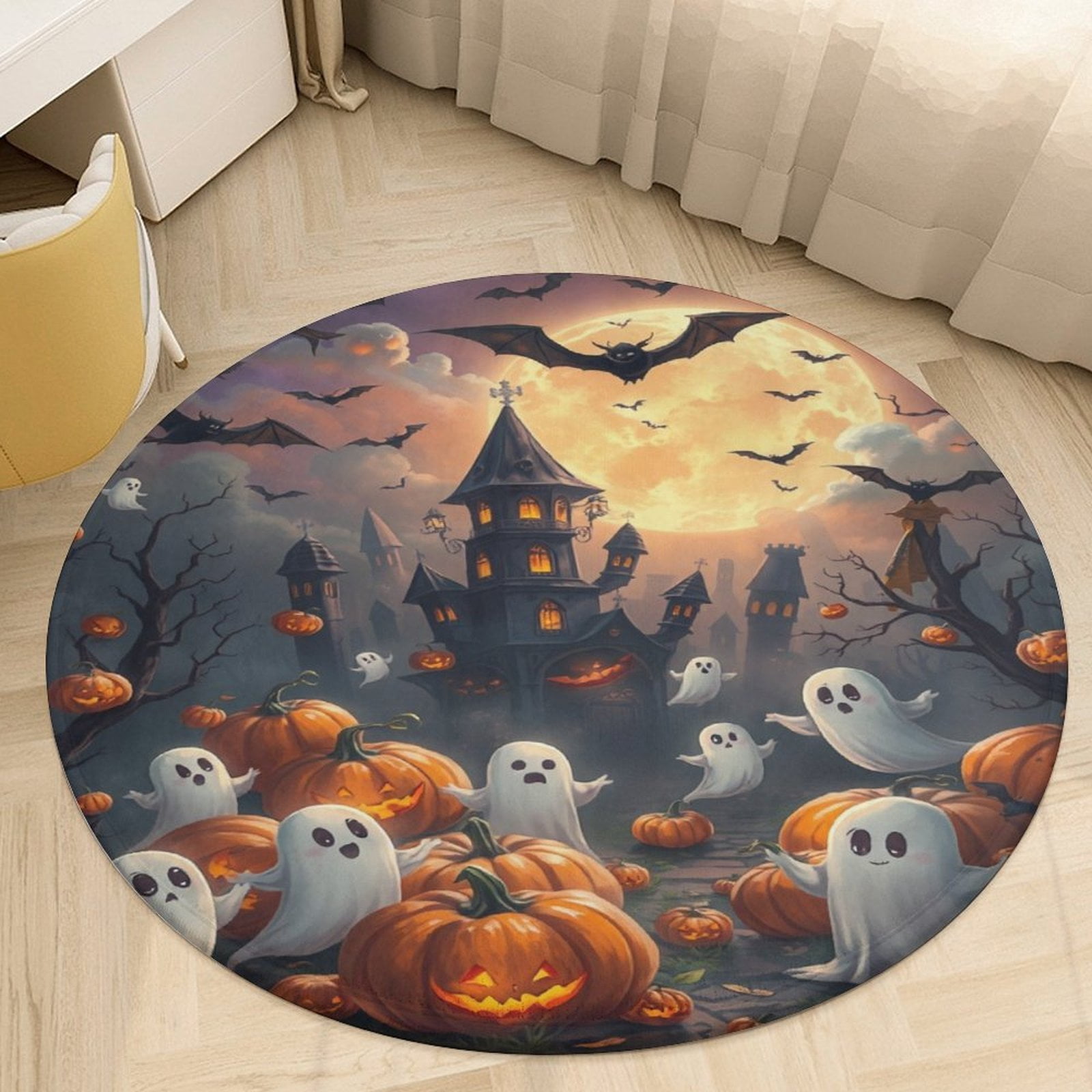 Spooky Halloween Scene Round Rugs Non-slip Area Rug for Living Room ...