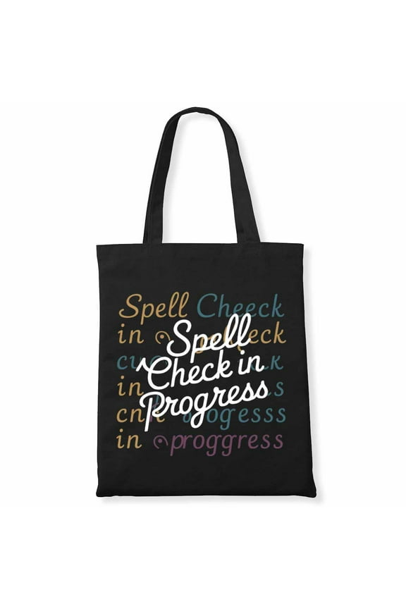 Spooky Halloween Shirt Spell Check in Progress Printed Canvas Tote Bag 1Pc